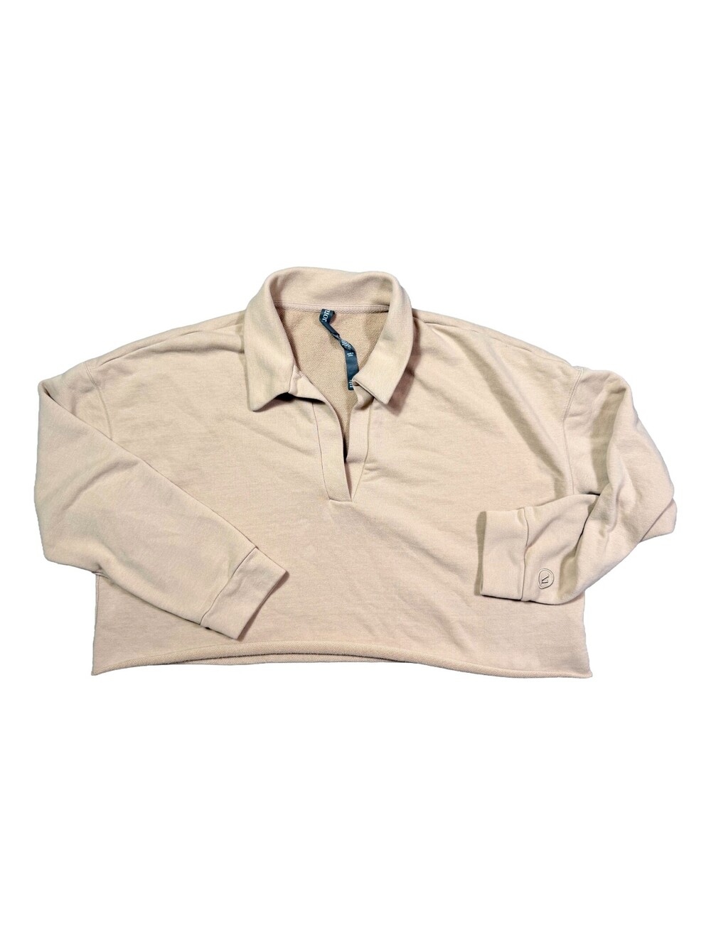 Vuori Sedona Polo Sweater Women’s L Tan Beige Cropped Pullover VW290 Sweatshirt